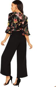 black floral top with plan bottom jumpsuit|Top 10 summer jumpsuits for women-which style will you pick?