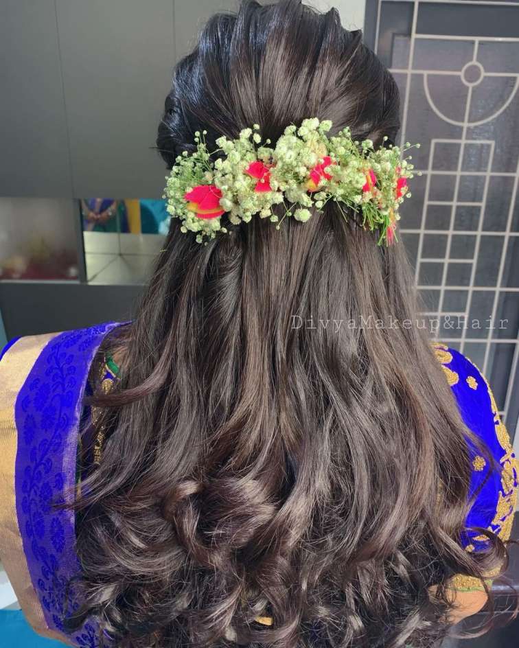 Half End curls with flower clip