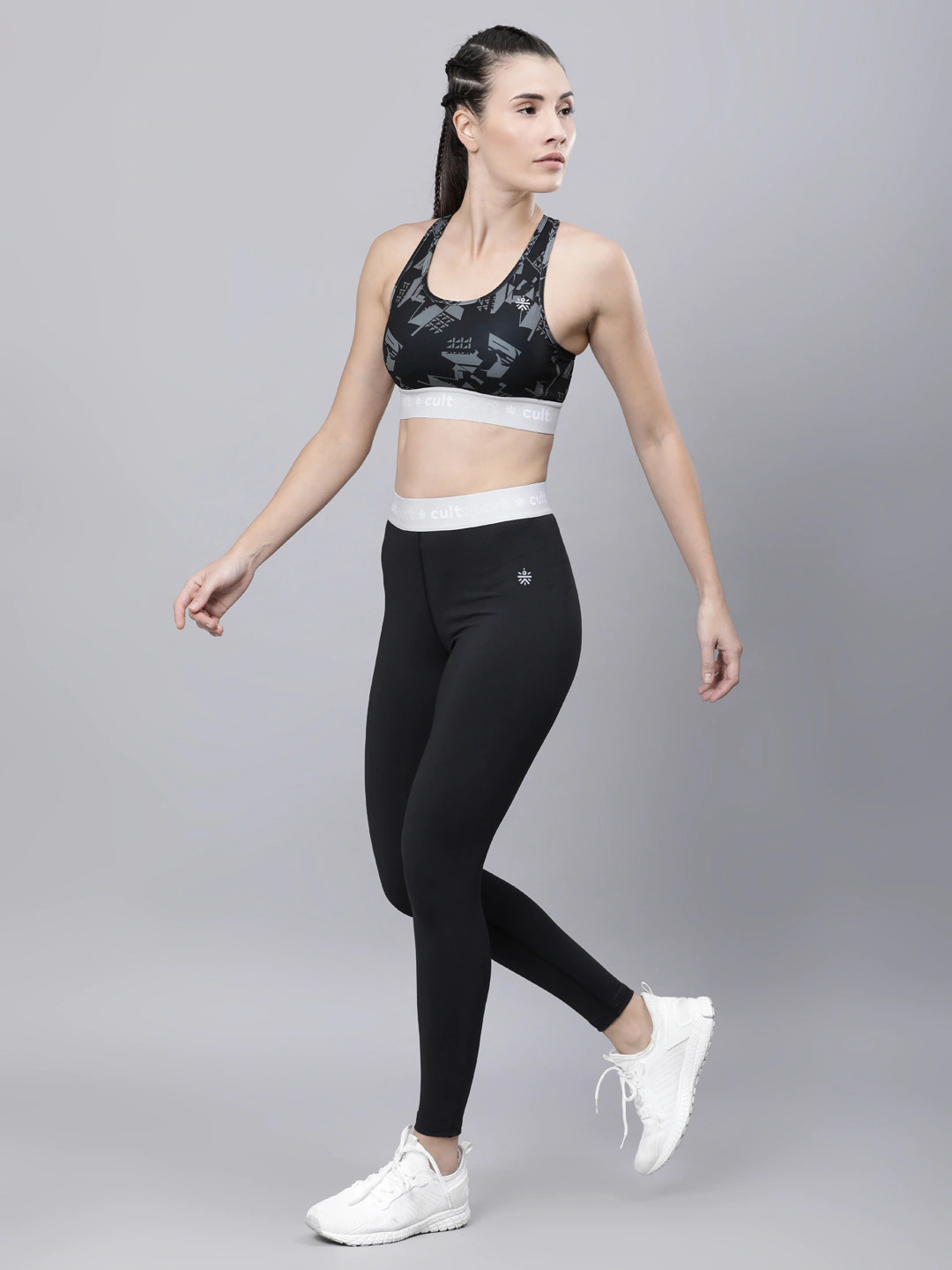 Black solid tights with white Cultsport waist strip