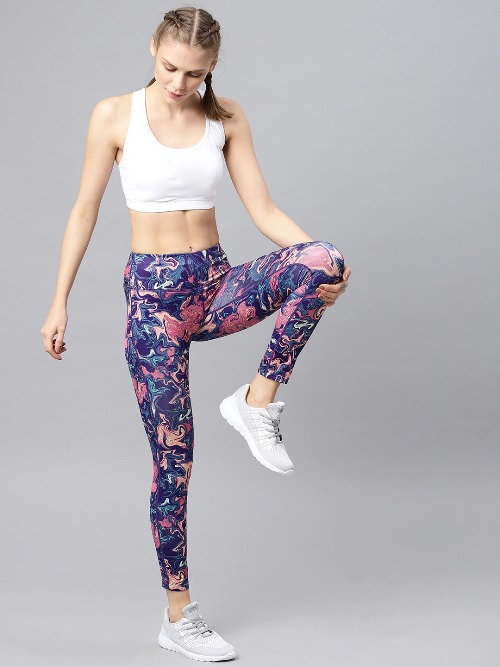 Women Purple Printed Tights from HRX