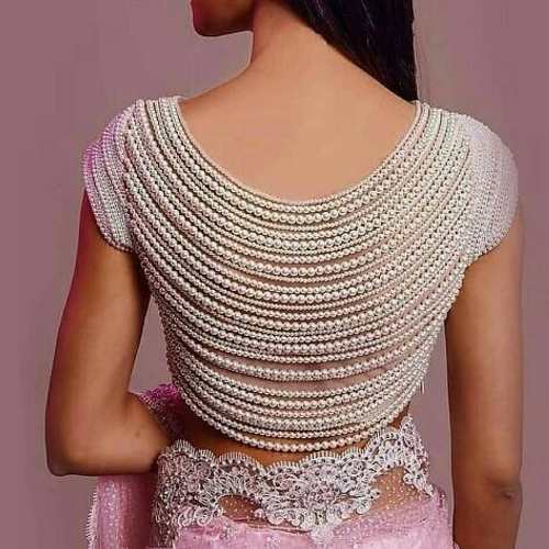 Beads loaded back neck blouse designs latest