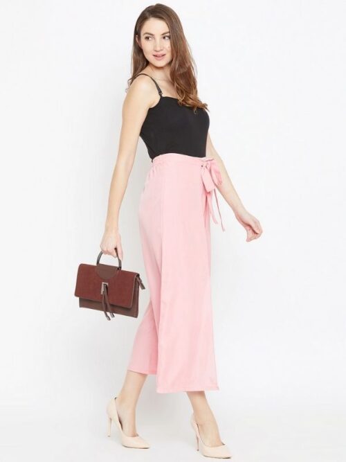 Black Crop Top With Baby Pink Culottes