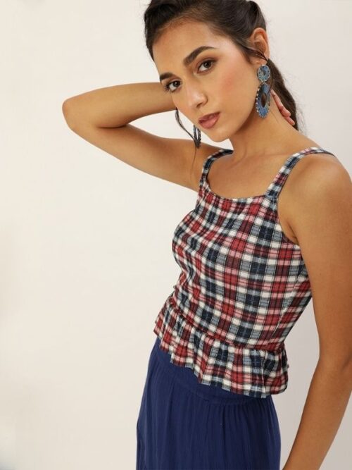 Red Blue Check Crop Top