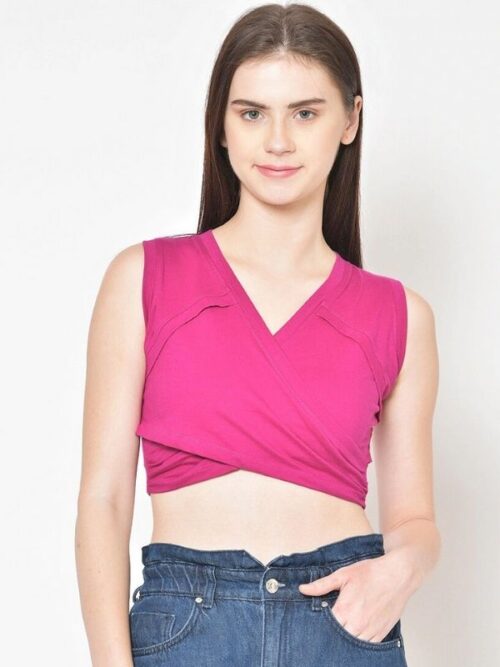 Pink Solid Fitted Crop Top