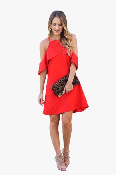 red dress with white shoes