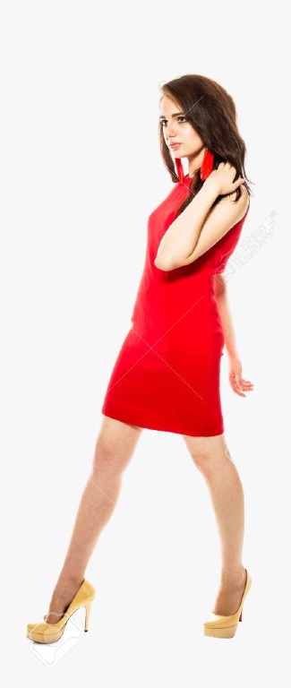 red dress with yellow shoes