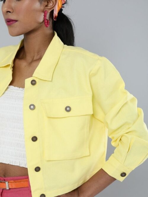 White Crop Top With Yellow Jecket