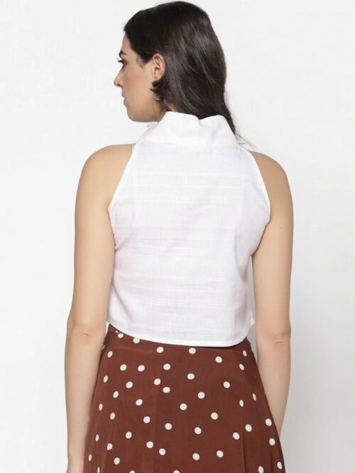 White Tie Up Crop Top With Polka Dot Skirt